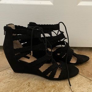 INC Black Lace Up Gladiator Wedge Sandals
